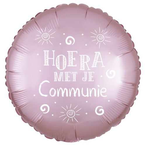 Folieballon "Hoera Met Je Communie" - roze